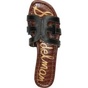 Sam Edelman Bay Gem Slide Sandals Double E Logo Women's Black 6.5 Black Leather